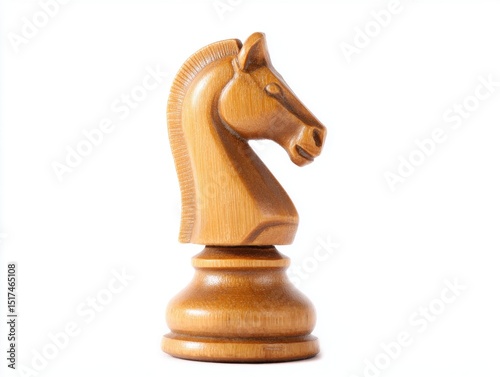 Wooden knight chess piece isolated on white background