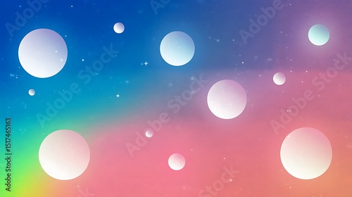 Abstract pastel space background with floating planets and stars