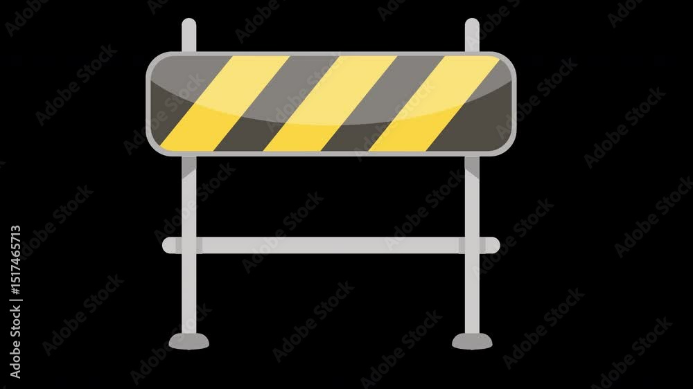 Animated Roadblock Illustration with Yellow and Gray Stripes Safety Precaution on a Transparent Background