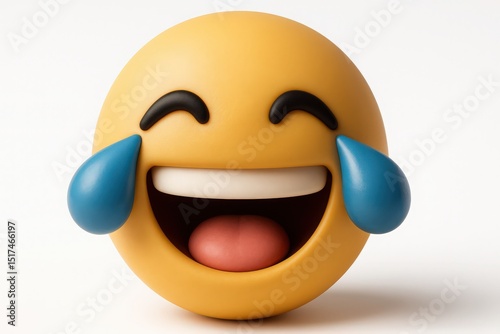 3d render of a yellow face emoji with tears laughing expressing joy and emotion against a white background
