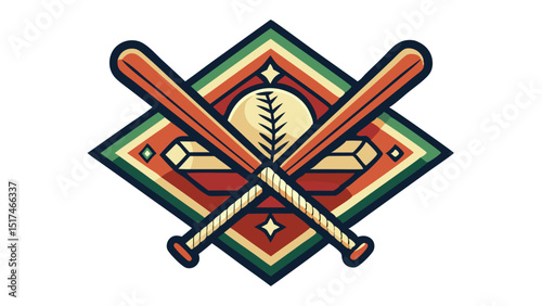 Vintage baseball emblem celebrating the American pastime with crossed bats and a ball on black