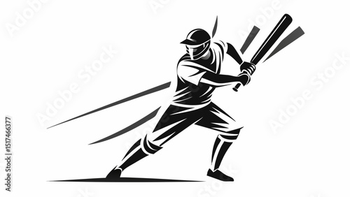The batter swings fiercely ready to crush the ball energized and poised in stylized monochromatic