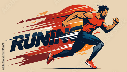 A determined runner sprints forward with vibrant speed lines expressing athletic achievement and