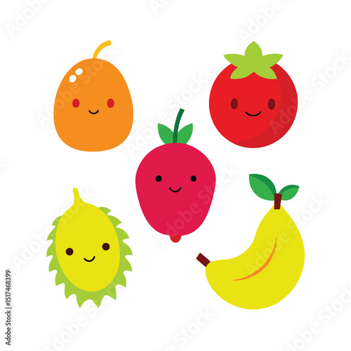 set of funny cartoon fruits