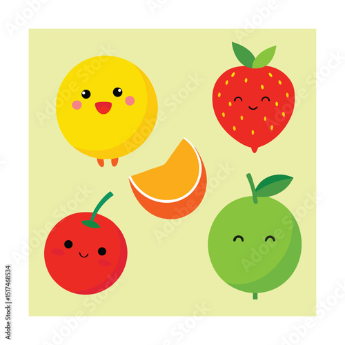 set of funny cartoon fruits