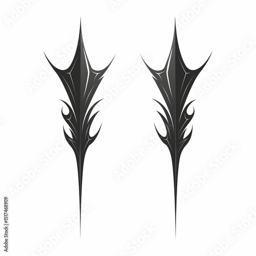 Sharp tribal ink effect. Symmetrical black tribal tattoo design with pointed edges. Perfect for body art concepts and digital design templates.