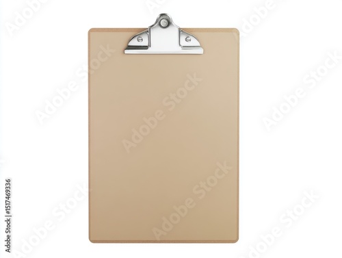 Clipboard with lined paper and metal clip on white background