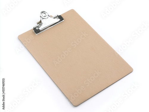 Clipboard with lined paper and metal clip on white background