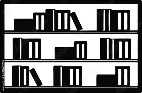 bookshelf with books threes helves illustration