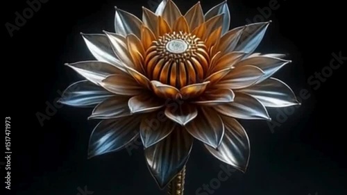 Animation of abstract mechanical flower blooming with smooth motion