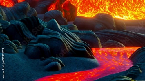 Smooth animated lava flow simulation over stylized rocks
