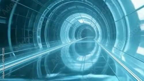 Stylized glass tunnel with rotating reflections and depth blur