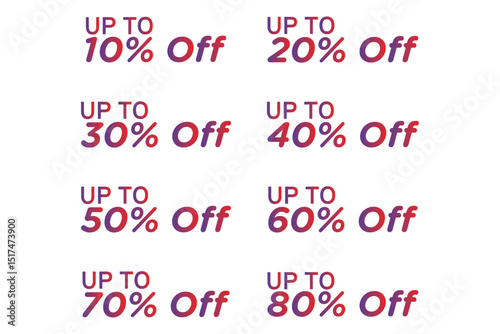 A set off percentage sticker Design Price Tag Label with round shape and Red text With Various badge - Vector illustration business buy and sale poster. off percentage 10% - 80% design. discount offer