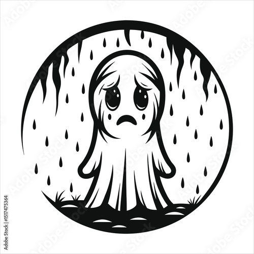 sad ghost in rain  watercolor effect  minimal desi  photo