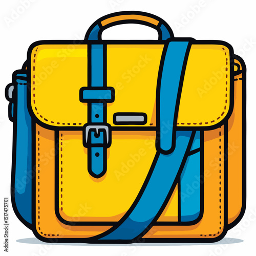 Bright yellow backpack with blue straps on a white background