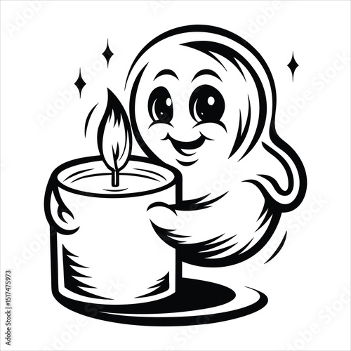 tiny ghost peeking from behind a candle  subtle gl 