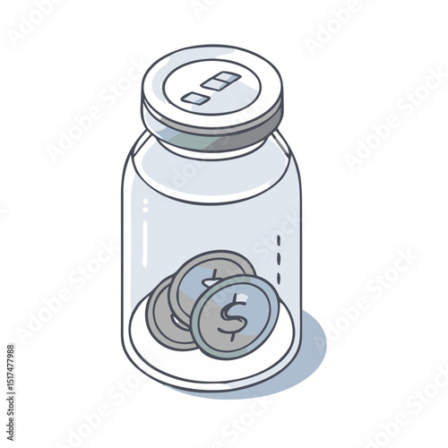 Savings jar with coins icon for financial planning websites, budget management blogs, money saving apps, investment platforms and personal finance education materials