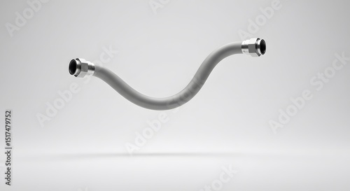 Flexible Grey Industrial Hose with Metal Fittings: A 3D Render of a Curved Pipe Connection for Modern Engineering and Manufacturing Applications