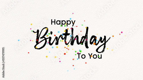 Canvas Print happy birthday text and colorful confetti on paper texture, birthday party celeb