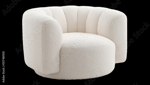 Cream boucle arm chair with scalloped back
