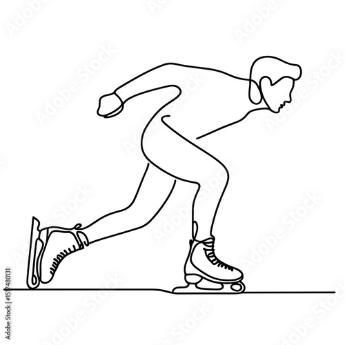 Speed skater in motion drawn in continuous line style