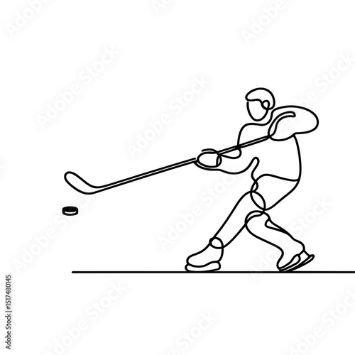 Hockey player hitting puck in one line style