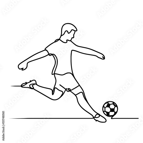 Soccer player kicking ball in minimal line art