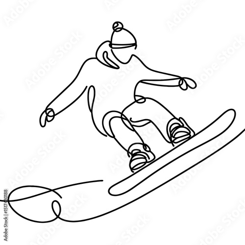 Female snowboarder jumping in one line art