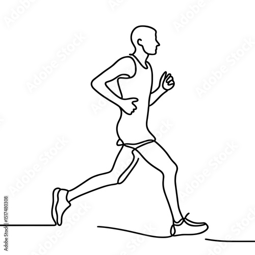 Runner jogging forward in line art style