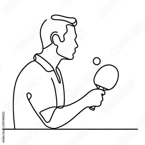 Table tennis player serving ball in line art style