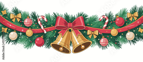 Festive Christmas Garland with Bells and Ornaments