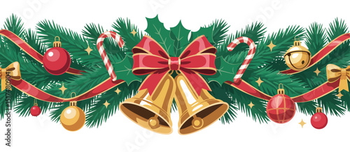 Festive Christmas Garland with Bells and Ornaments