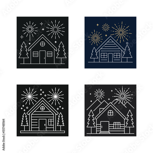 Festive cabin fireworks new years eve celebration