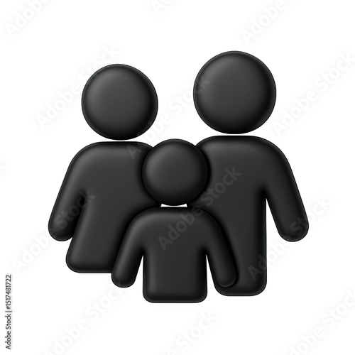 Three Dimensional Black Family Silhouette on Dark Background