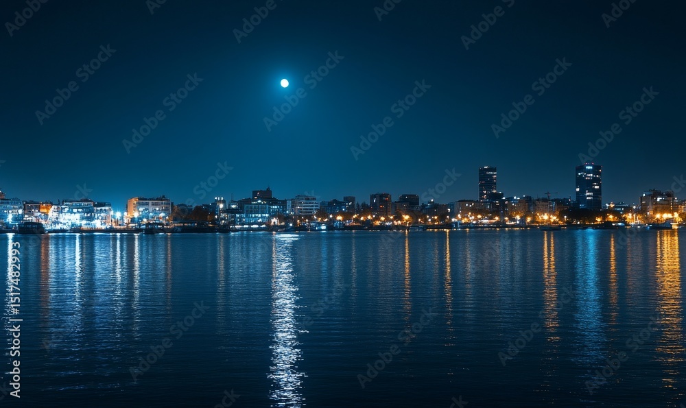 Fototapeta premium panoramic night city skyline isolated without background