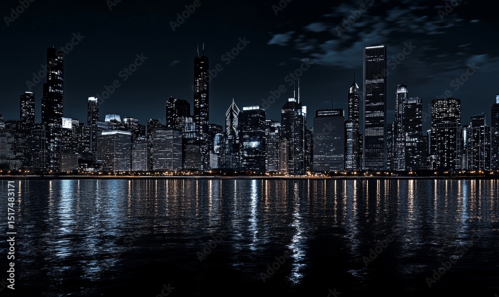 Obraz premium panoramic night city skyline isolated without background