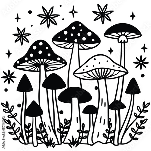 Hand drawn mushroom outline illustration.eps