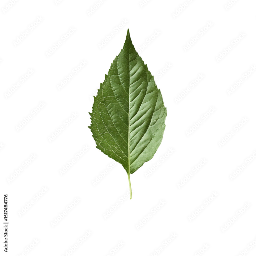 Fototapeta premium Single green leaf on white background with colorful stripes