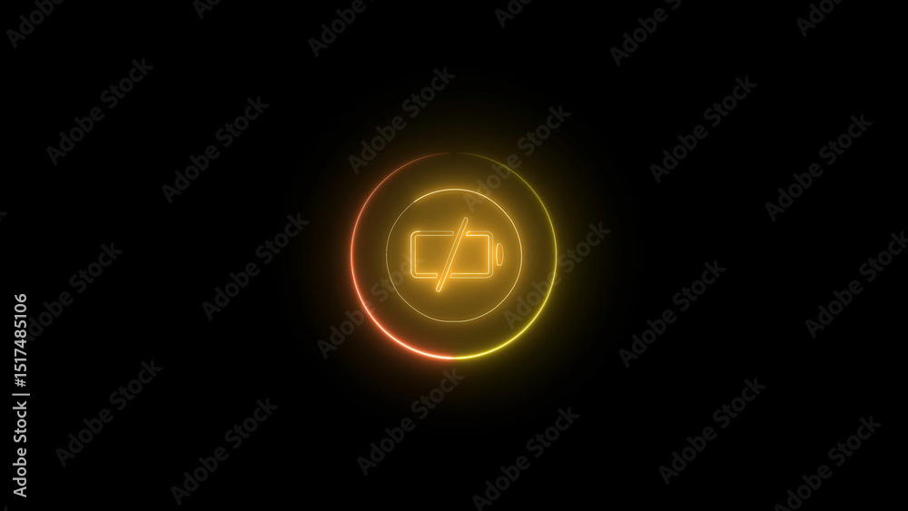 Neon Low Battery Icon Glowing on Black Background Indicating Power Loss and Device Shutdown vibrant Neon Low Battery Icon Glowing on Black Background Indicating Power Loss and Device Shutdown vibrant