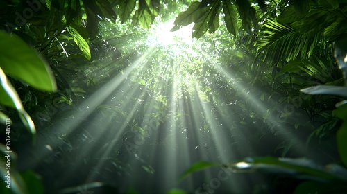 Sunbeams Through Lush Jungle Canopy