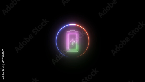 Wallpaper Mural Neon Charging Battery Icon with Colorful Glowing Circle on a Black Background neon battery icon Torontodigital.ca