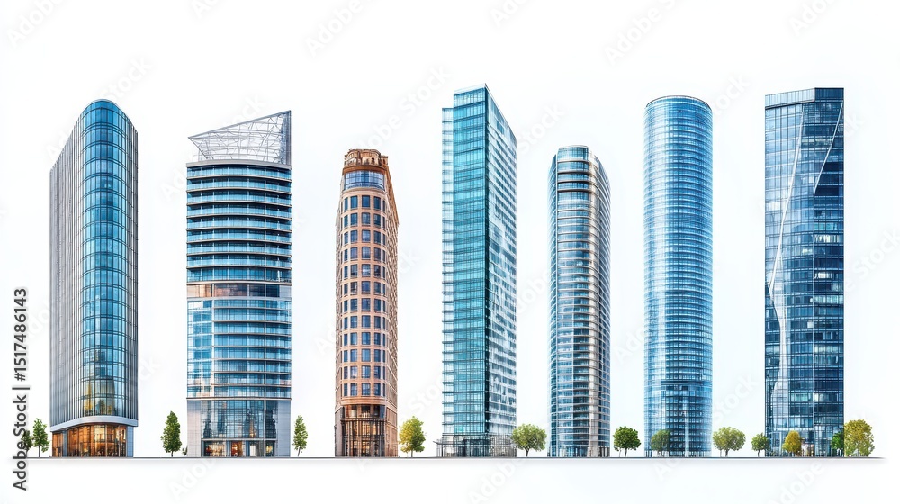 Modern urban skyline with diverse skyscraper designs and architecture Modern urban skyline with diverse skyscraper designs and architecture