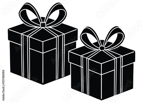 Two Gift Boxes with Ribbons and Bows in a Clean Silhouette Style silhouette