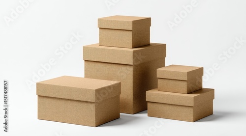 Stacked beige cardboard boxes of varying sizes
