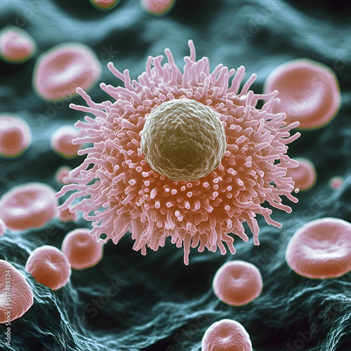 A Detailed Look at a White Blood Cell, Immune System Defender, Exploring the Structure of Leukocytes, Close up of 3D Microscopic Bacterias

