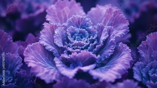 Vibrant purple cabbage: close-up of textured blooming leaf patterns