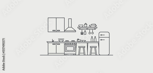 Modern Kitchen Line Art Illustration Design