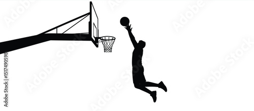 Silhouette of Basketball Player Making a Dramatic Dunk Shot
