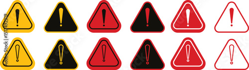 Warning danger triangle icon set set. Vector collection isolated on transparent background hazardous apps and website material symbol in trendy style. Globally harmonized system all classes caution