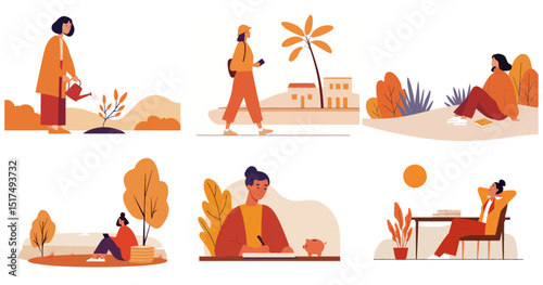 Outdoor Relaxation Characters in flat vector style perfect for lifestyle blogs and wellness promotion